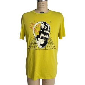 NEW Just Cavalli Mens Yellow Skull Graphic T Shirt Mens XL 100% Cotton Crew Neck